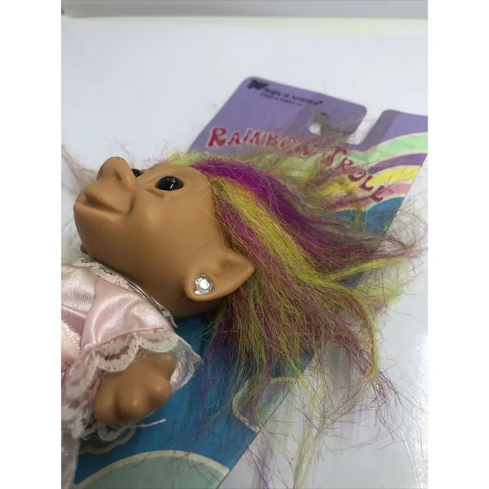 Vintage Bright of America Troll Doll Rainbow Hair Heart Earring